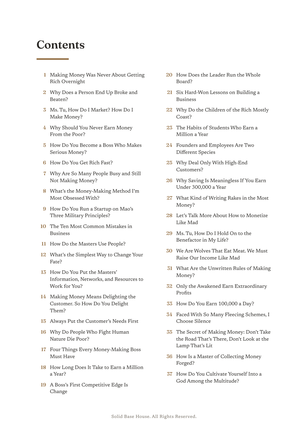 The table of contents